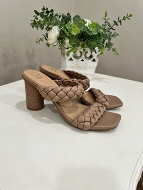 a new day Braided Block Heel Slides in Taupe